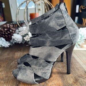 Women’s Gray High Heel Booties Shoes Cut Out Open Heels Size 7